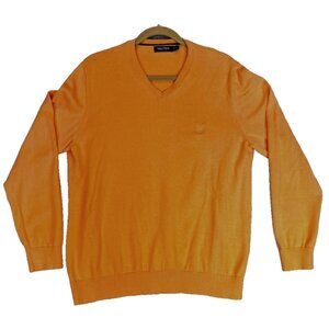 Nautica Sweater Mens Large Orange V Neck 100% Cotton Pullover Lightweight Knit
